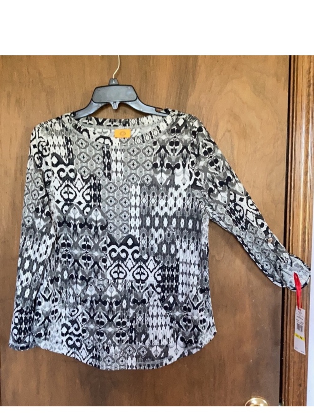 Ruby Rd top abstract neutral print with kangaroo pouch casual shirt PM